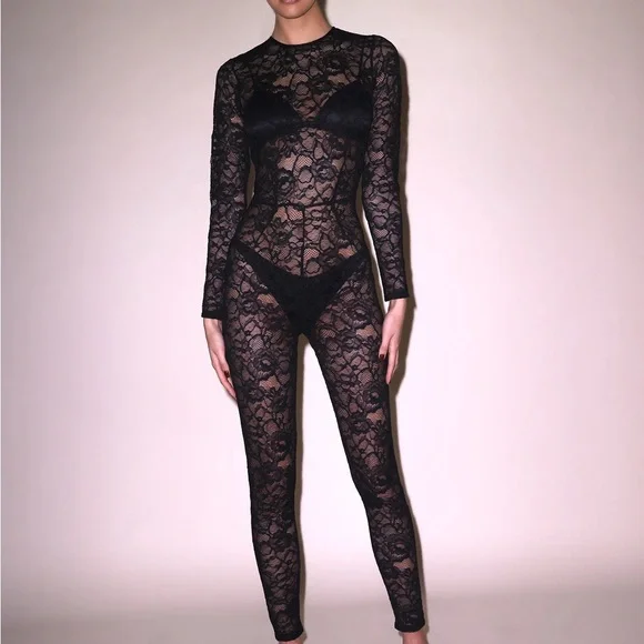 NWT Fleur du Mal Black Lace Catsuit Small - Picture 2 of 5